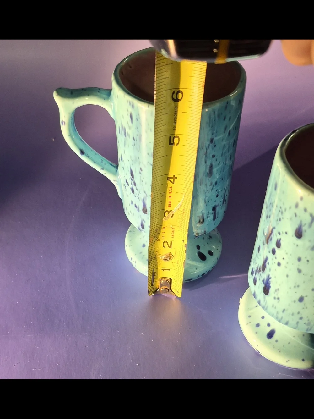 Speckled Ceramic Mugs in Aqua with Coral Interior